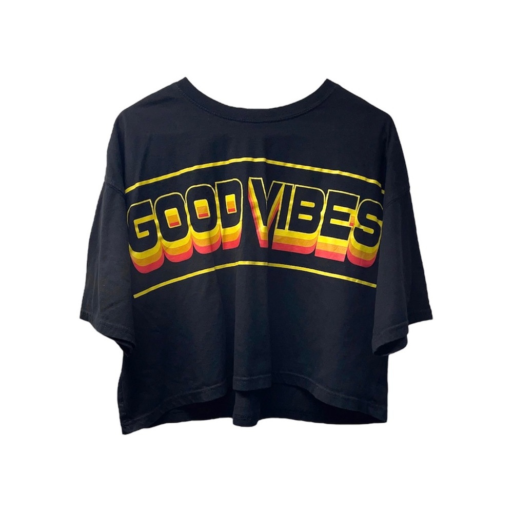 Freeze "Good Vibes" Black Graphic Crop Top Women's XXL Tshirt Tee Short Sleeve